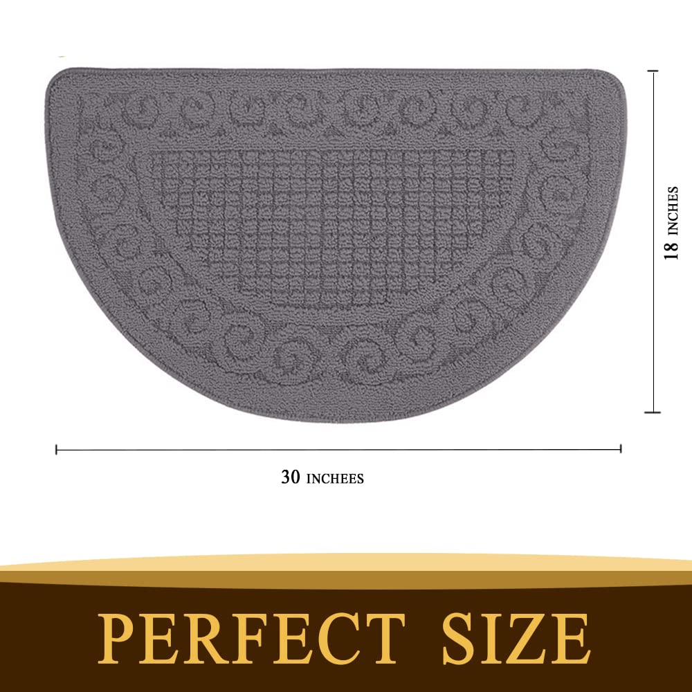 Half Round Indoor Door Mat 18"X30",Non Slip Machine Washable Entryway Rug for Front/Back Outdoor,Half Circle Absorbent Low Profile Entrance Kitchen Floor Mat Doormat for Muddy and Paws-Grey