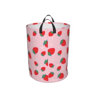 KiuLoam Pastels Pink With Red Strawberries 19.6 Inches Large Storage Basket Collapsible Organizer Bin Laundry Hamper for Nursery Clothes Toys