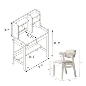 BALANBO Kids Table Kids Desk and Chair Set with Drawer and Bookshelf Wooden Children’s Media Desk Student's Study Computer Workstation and Writing Table (Brown)