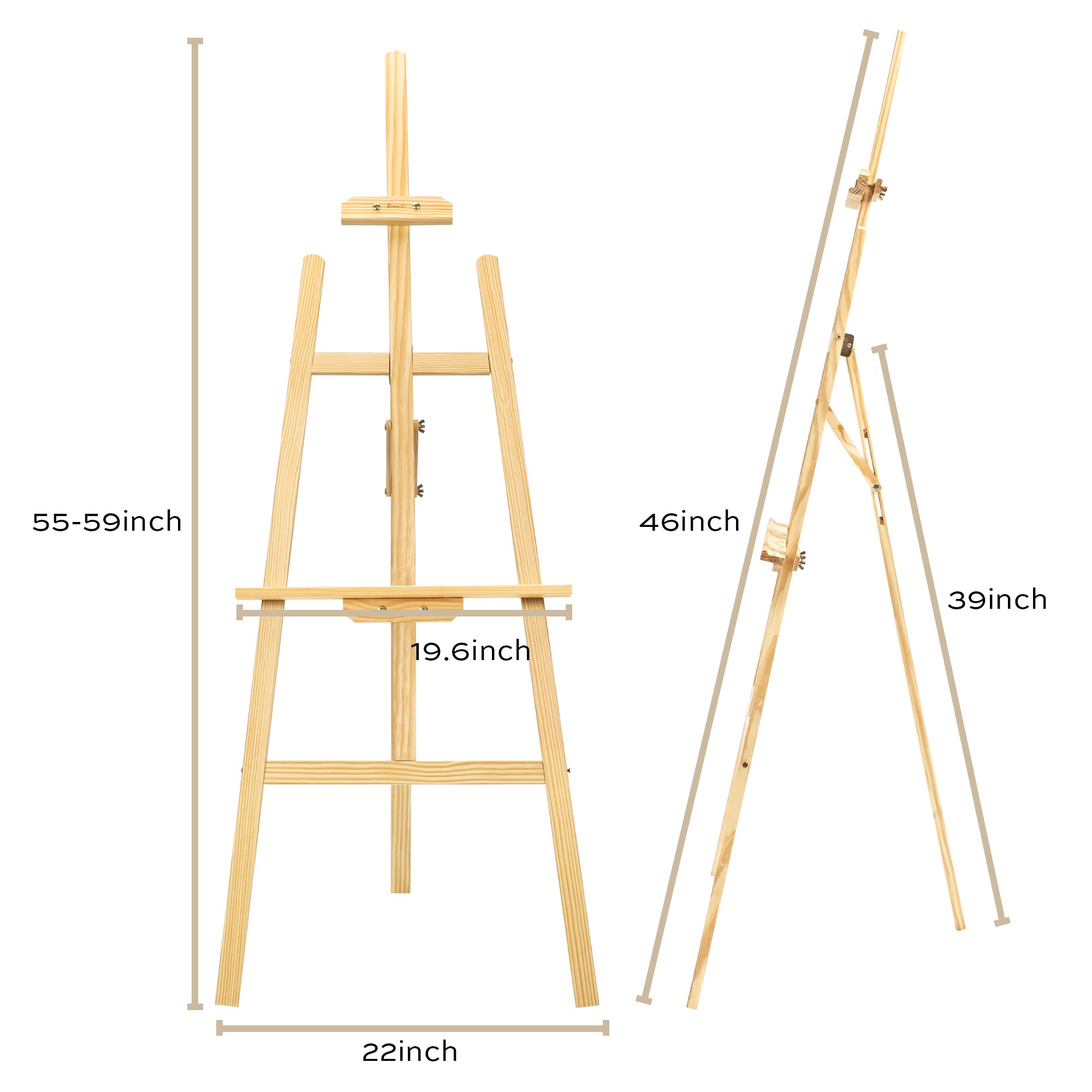 Finenolo Wooden Painting Easel, Adjustable Stand Easel for Canvas Wedding Signs, Holds up to 48", Art Easel for Adults Artist Beginners Students