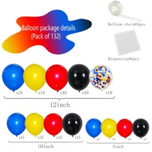 Red Blue Black Balloon Garland Arch Kit - 132PCS Red Black Royal Blue Yellow Confetti Latex Balloons for Brithday Graduation Circus Anime Spider Boy Hero Theme Party Decorations