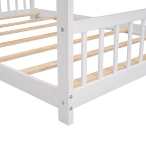 Harper & Bright Designs Full Size House Bed for Kids, Full Bed Frame with Headboard and Footboard, Wooden Kids House Bed for Girls Boys Bedroom Furniture, No Box Spring Needed, White