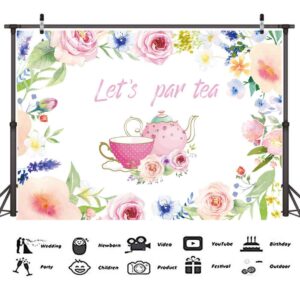 Let's Par Tea Backdrop Tea Time Photo Background Teapot Teacups High Tea Themed Bridal Shower Engagement Bachelorette Baby Shower Party Supplies Photo Studio Props Decorations