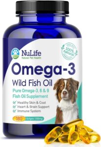 pure omega 3 fish oil for dogs, wild caught from iceland, skin and coat supplement for shedding, dry itchy skin and allergies, rich in epa + dha with omega 3, 6 & 9 fatty acids, 1000mg, 180 capsules