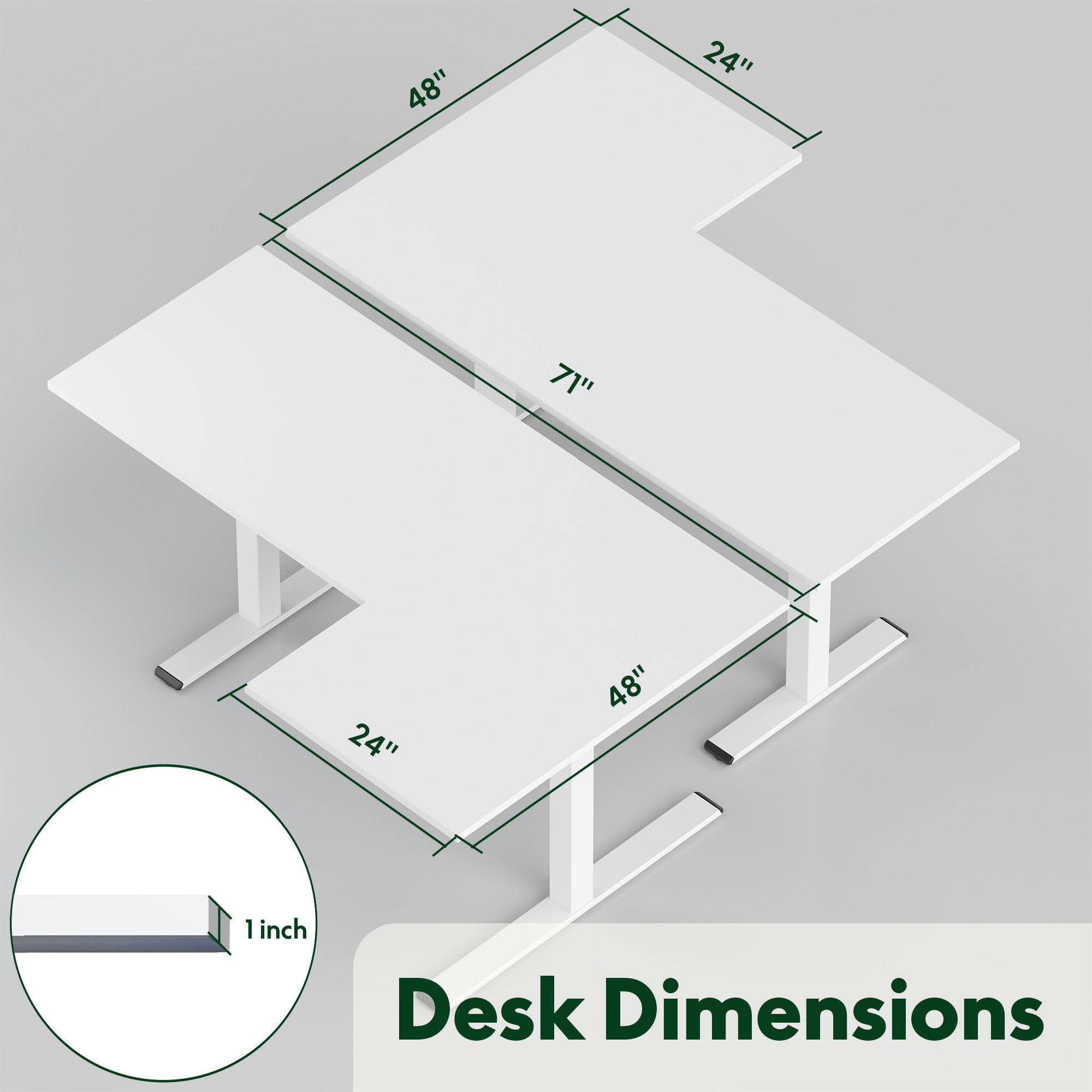 SANODESK 71-Inch Large Dual Motor L-Shaped Electric Height Adjustable Standing Desk - Reversible Panel - White Top/White Frame - Ideal for Gaming, Home Office or Computer Workstation