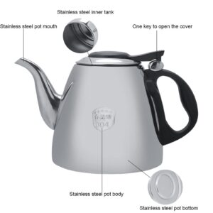 Joyzan Stainless Steel Tea Pot, Portable Coffee Pot Induction Stovetop with Heat Resistant Handle Espresso Maker Moka Kettle for Home Camping Travel (1.5L)