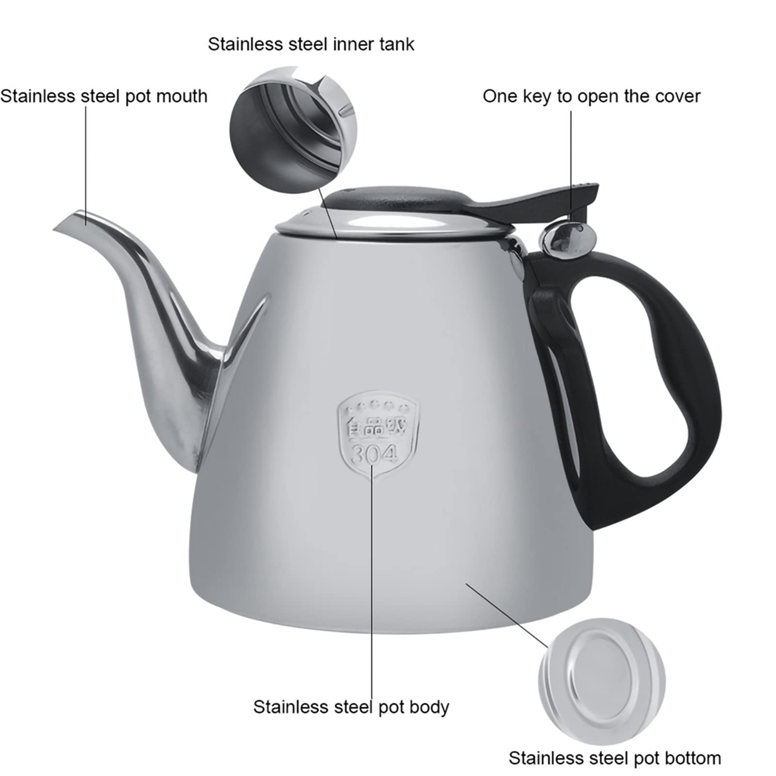 Joyzan Stainless Steel Tea Pot, Portable Coffee Pot Induction Stovetop with Heat Resistant Handle Espresso Maker Moka Kettle for Home Camping Travel (1.5L)