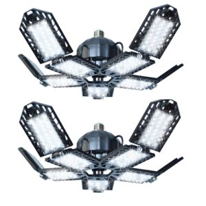 anypowk led garage lights - 18000 lumen 6500k daylight 180w, five leaf led garage ceiling lights, pack of 2