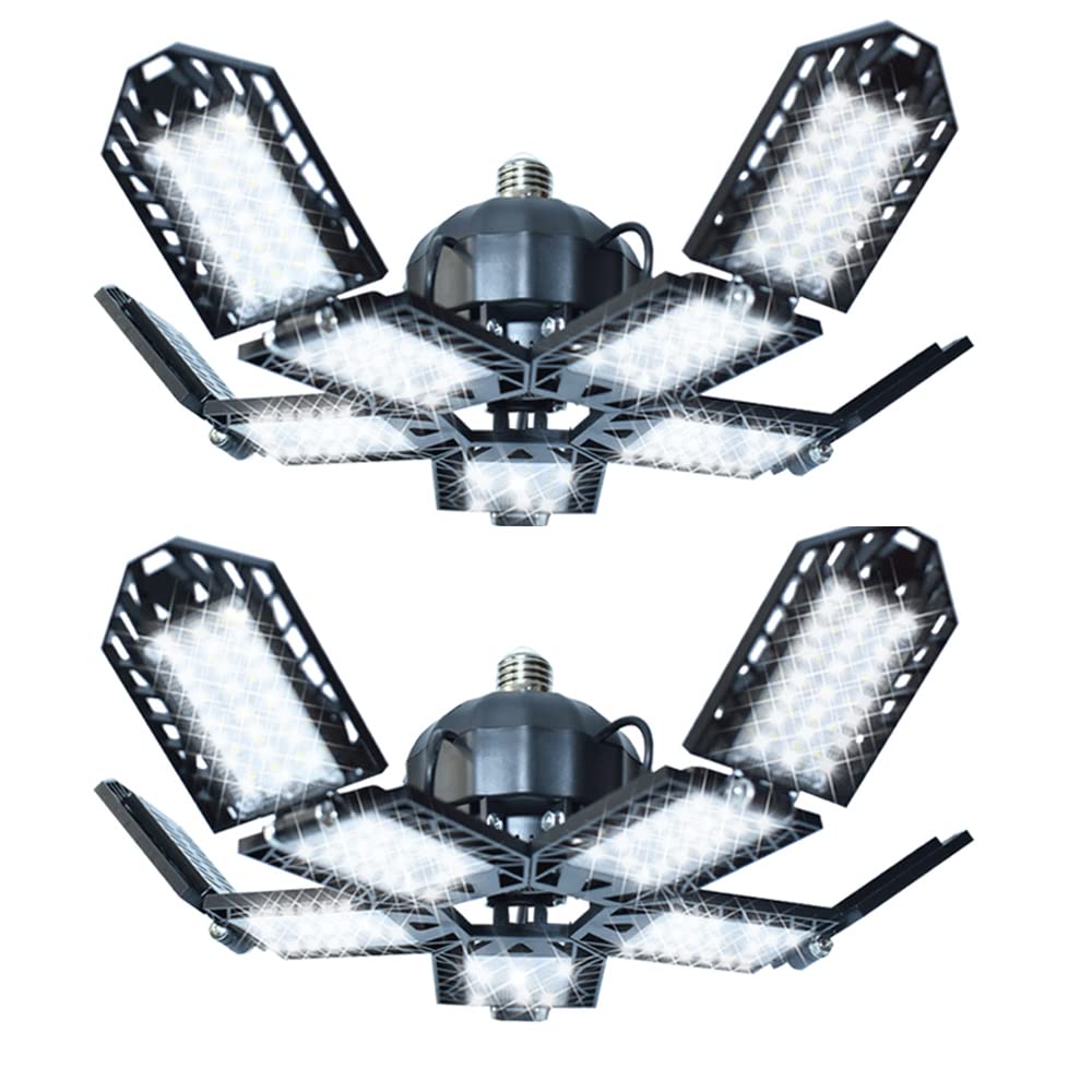 ANYPOWK LED Garage Lights - 18000 Lumen 6500K Daylight 180W, Five Leaf Led Garage Ceiling Lights, Pack of 2