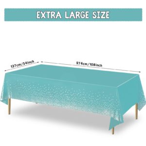 3 Pieces Teal Blue and Silver Dot Tablecloth Plastic Confetti Rectangle Disposable Table Cover for Birthday Wedding Baby Shower Engagement Anniversary Bachelorette Party, 54 x 108 Inch