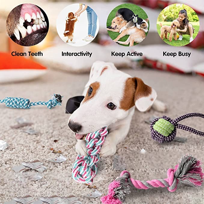 Derong Puppy Toys for Small Dogs, Teething Toys for Puppies,Cute Dog Toys for Small Dogs,Durable Chew Toys for Puppies,100% Natural Cotton Rope Chew Toys,Non-Toxic and Safe(7 Pack)