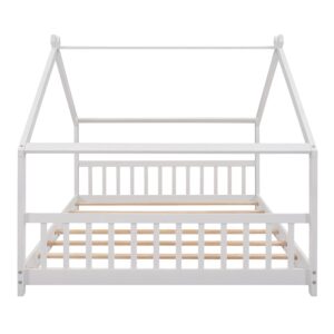 Harper & Bright Designs Full Size House Bed for Kids, Full Bed Frame with Headboard and Footboard, Wooden Kids House Bed for Girls Boys Bedroom Furniture, No Box Spring Needed, White