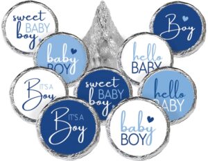 blue it’s a boy baby shower favor stickers, sweet baby boy chocolate kisses party favor candy stickers - 180 labels