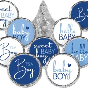 Blue It’s a Boy Baby Shower Favor Stickers, Sweet Baby Boy Chocolate Kisses Party Favor Candy Stickers - 180 Labels