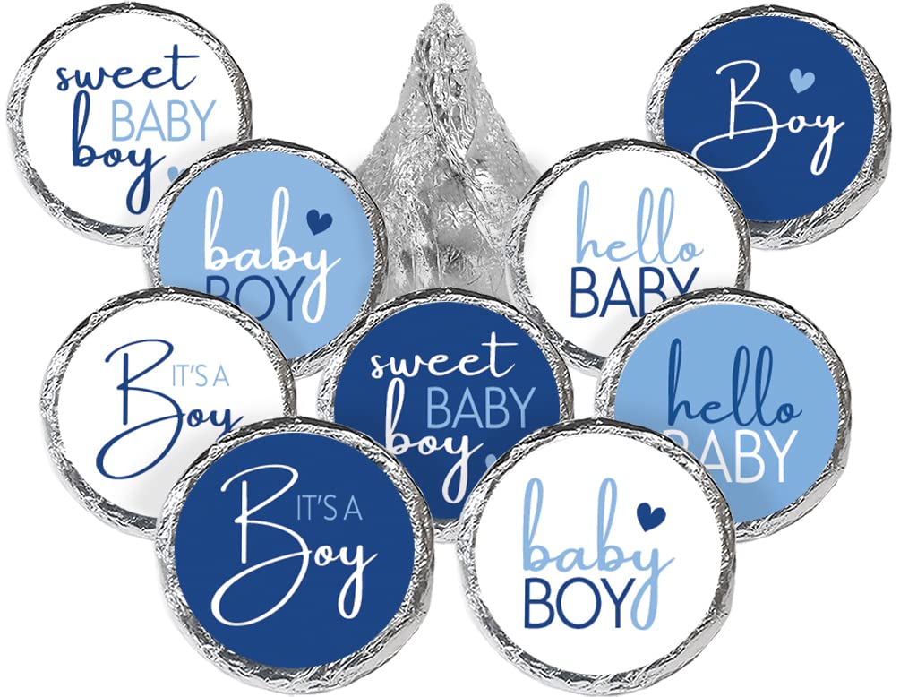 Blue It’s a Boy Baby Shower Favor Stickers, Sweet Baby Boy Chocolate Kisses Party Favor Candy Stickers - 180 Labels