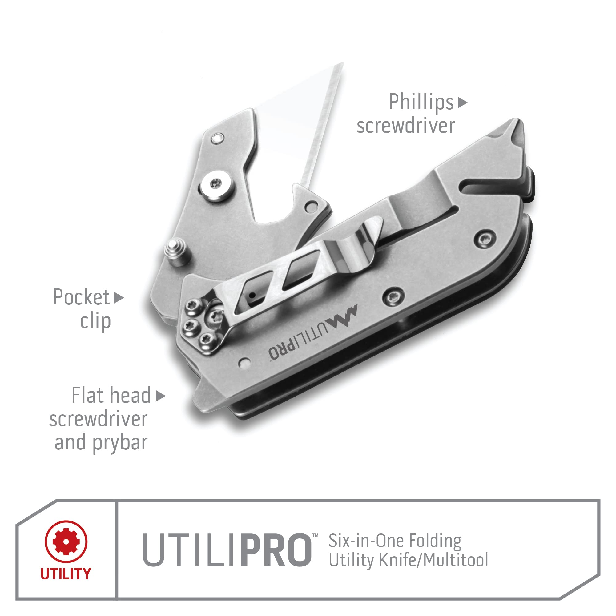 OUTDOOR EDGE UTILIPRO 5 in 1 Utility Knife - Bottle Opener Flathead/Prybar, Phillips Screw Driver, Line Cutter & Pocket Clip. Uses Standard Utility Razor Blades (Orange)