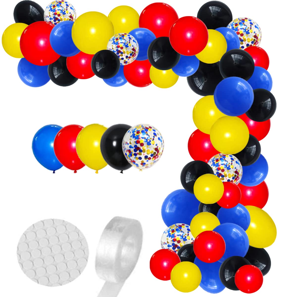 Red Blue Black Balloon Garland Arch Kit - 132PCS Red Black Royal Blue Yellow Confetti Latex Balloons for Brithday Graduation Circus Anime Spider Boy Hero Theme Party Decorations