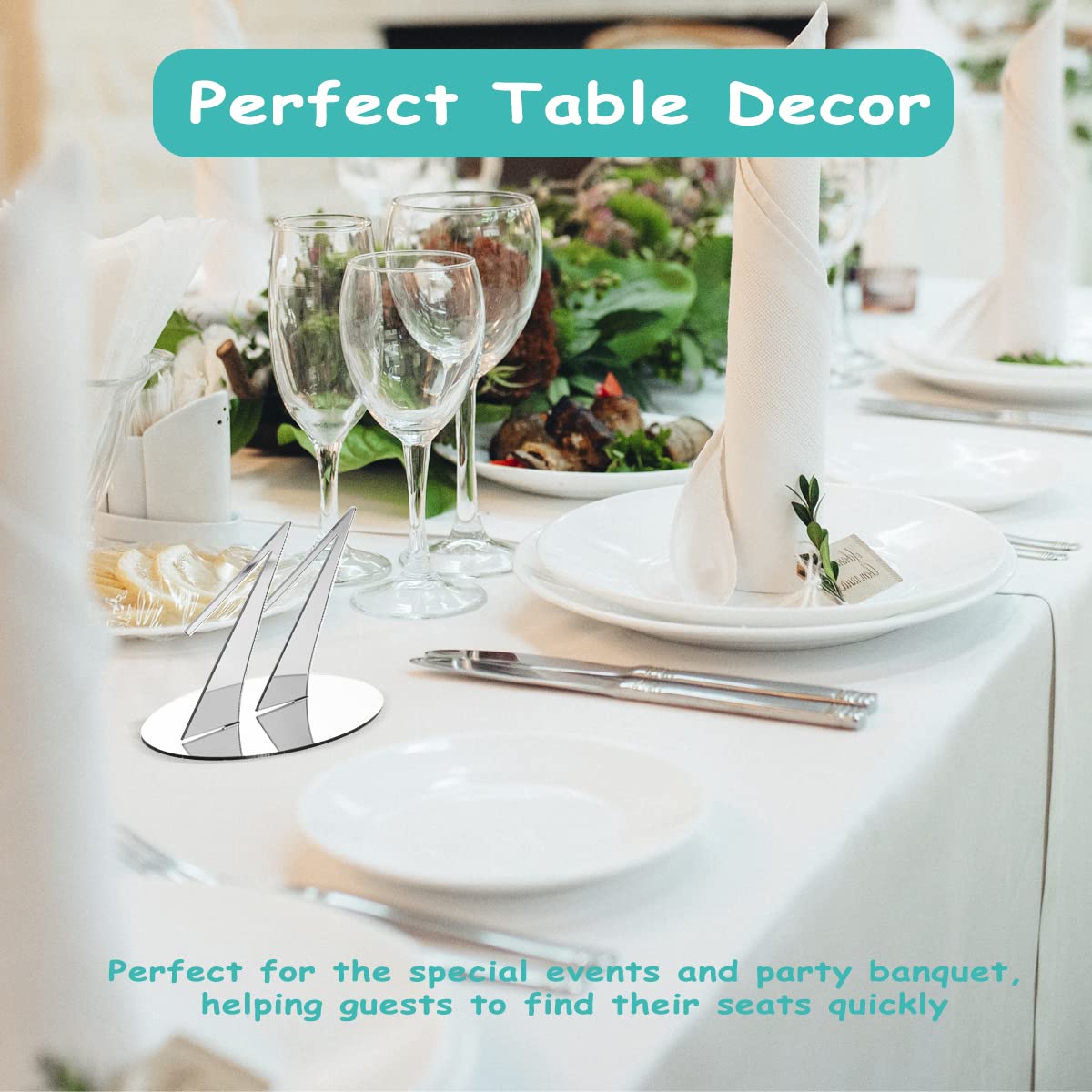 Rely2016 Mirrored Table Number, 1-20 Wedding Table Numbers Stands with Holder Base Acrylic Table Numbers Place Card Holders Reception Décor for Wedding Banquet Birthday Party Event Catering (Silver)