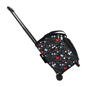 Everything Mary Craft Trolley Bag, Black Floral - Craft Organiser on Wheels for Sewing, Scrapbooking, Paper Craft, and Art - Storage Case for Supplies and Accessories