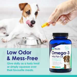 Pure Omega 3 Fish Oil for Dogs, Wild Caught from Iceland, Skin and Coat Supplement for Shedding, Dry Itchy Skin and Allergies, Rich in EPA + DHA with Omega 3, 6 & 9 Fatty Acids, 1000mg, 180 Capsules