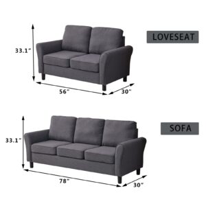 INSTORY Linen Loveseat Modern Sofa Comfy Couch for Living Room, Office, Bedroom - Grey