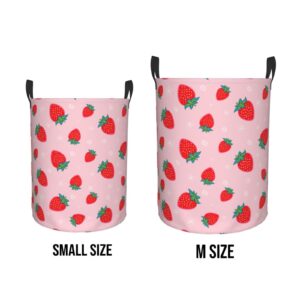 KiuLoam Pastels Pink With Red Strawberries 19.6 Inches Large Storage Basket Collapsible Organizer Bin Laundry Hamper for Nursery Clothes Toys