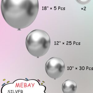 MOXMAY Metallic Sliver Balloons Different Sizes, 102 Pcs 18 12 10 5 inch Sliver Latex Chrome Balloon for Graduation Baby Shower Birthday Wedding Party Decorations