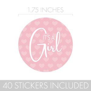 Pink It’s a Girl Baby Shower Stickers, Sweet Baby Girl Baby Shower Party Favor Bag Labels - 40 Count