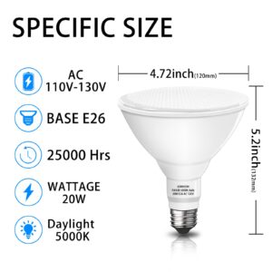 Gonhom Par38 led Flood Lights Outdoor Light Bulb 2 Pack,Dimmable 5000K Daylight 1800LM,20W Replace up to 200W,Outdoor Flood Light Bulbs for Backyard,Garage,Porch,Garden