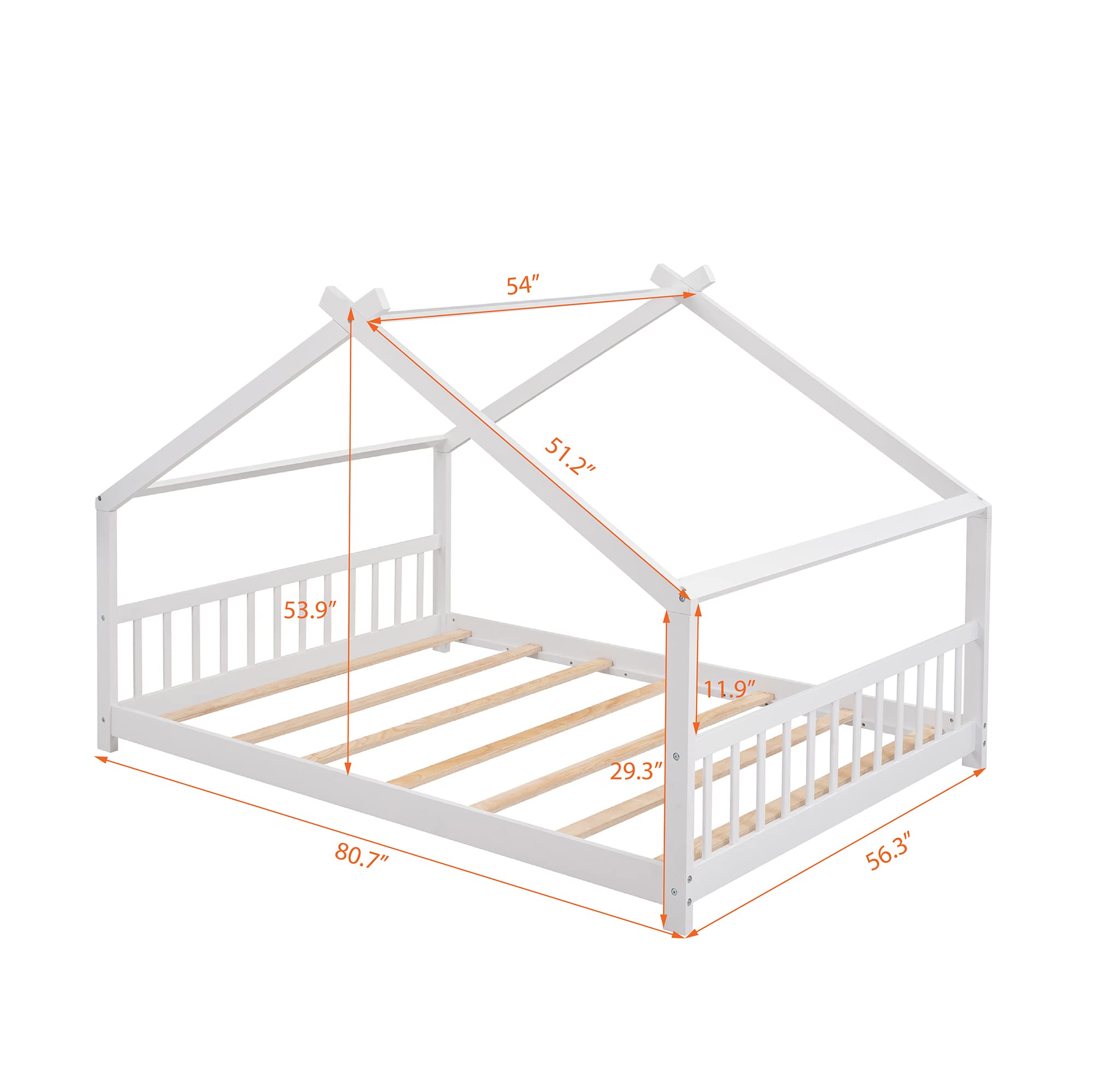 Harper & Bright Designs Full Size House Bed for Kids, Full Bed Frame with Headboard and Footboard, Wooden Kids House Bed for Girls Boys Bedroom Furniture, No Box Spring Needed, White