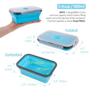 Annaklin Collapsible Food Storage Containers with Airtight Lid & Vent Valve, 27 oz, Kitchen Stacking Silicone Collapsible Meal Prep Container Set for Leftover, Microwave Freezer Safe, Blue, Set of 4