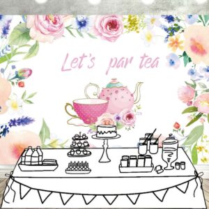 Let's Par Tea Backdrop Tea Time Photo Background Teapot Teacups High Tea Themed Bridal Shower Engagement Bachelorette Baby Shower Party Supplies Photo Studio Props Decorations