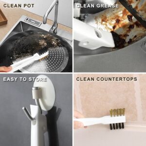 Kitchen Stove Cleaning Brush + Scraper Tool Set, Brass Wire Brushes for Range Hood Grease Grime, Rust Cleaner Heavy Duty Stainless Steel Putty Scraper for Gas Burners Cooktop Pot Pan (Brush + Scraper)