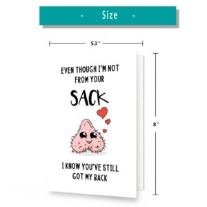 Huameigf Funny Bonus Dad Card For Fathers Day,Rude Greeting Card for Dad,Step Father Gifts From Stepdaughter Stepson,Stepdad Birthday Card,Even Though I’m Not From Your Sack Card