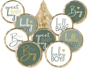 green it's a boy baby shower chocolate kisses party favor candy stickers, sage green baby shower -180 count