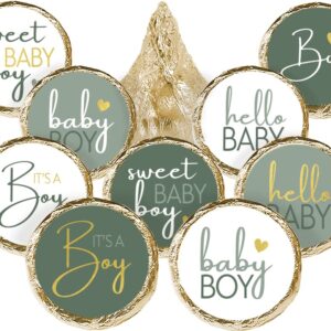 Green It's a Boy Baby Shower Chocolate Kisses Party Favor Candy Stickers, Sage Green Baby Shower -180 Count