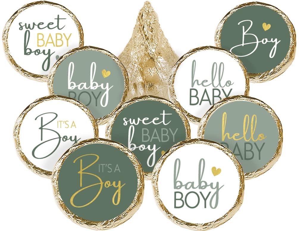 Green It's a Boy Baby Shower Chocolate Kisses Party Favor Candy Stickers, Sage Green Baby Shower -180 Count