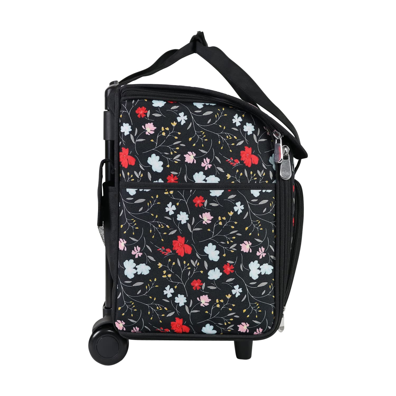 Everything Mary Craft Trolley Bag, Black Floral - Craft Organiser on Wheels for Sewing, Scrapbooking, Paper Craft, and Art - Storage Case for Supplies and Accessories