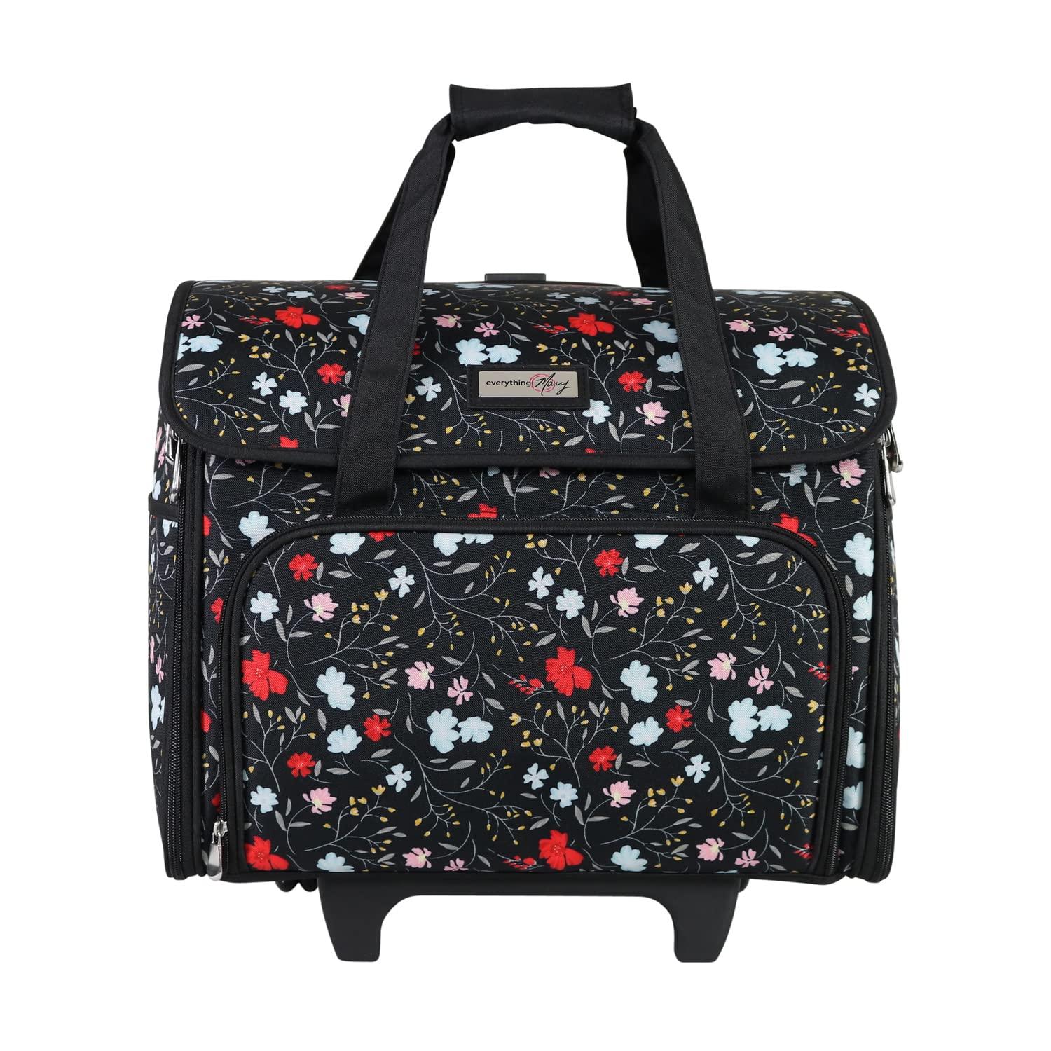 Everything Mary Craft Trolley Bag, Black Floral - Craft Organiser on Wheels for Sewing, Scrapbooking, Paper Craft, and Art - Storage Case for Supplies and Accessories