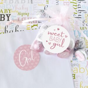 Pink It’s a Girl Baby Shower Stickers, Sweet Baby Girl Baby Shower Party Favor Bag Labels - 40 Count