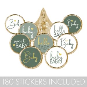 Green and Gold Baby Shower Party Favor Kisses Candy Stickers, Sweet Baby Party Favors - 180 Labels