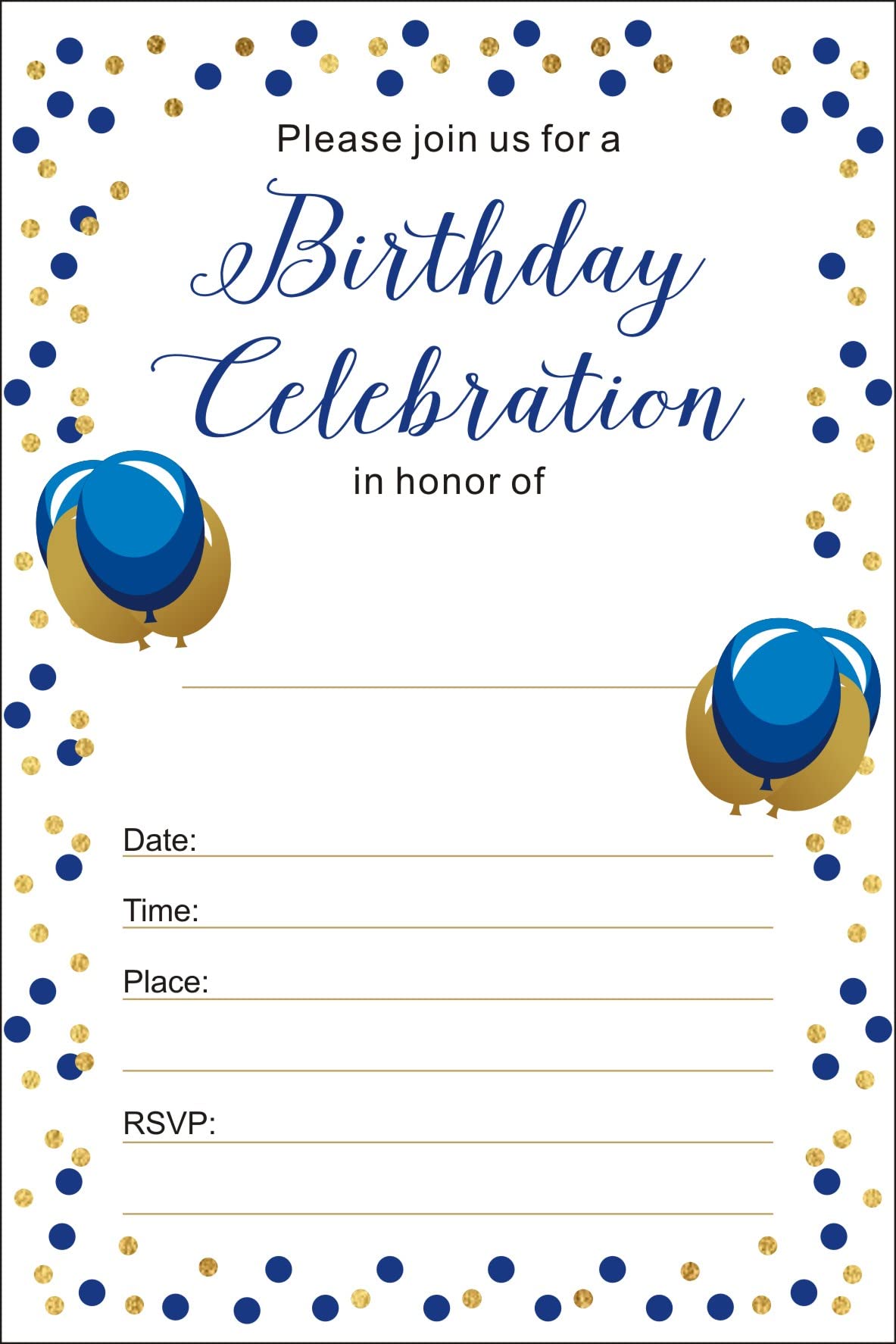 ZSTOWY 25 Pack of Royal Blue Birthday Invitation Cards with Envelopes for Men's Birthday Party