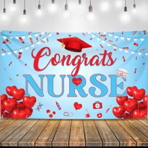 katchon, congrats nurse banner red and blue - 72x44 inch | nurse graduation banner, nursing graduation decorations class of 2024 | congrats nurse party decorations, nursing graduation party supplies