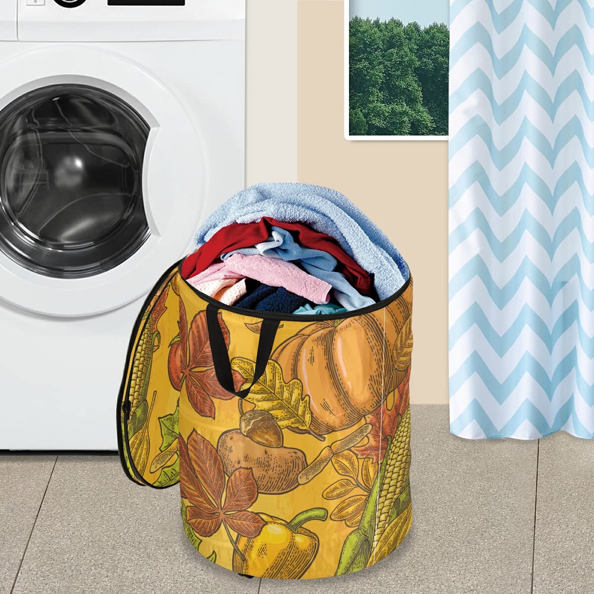 Autumn Pumpkin Pop Up Laundry Hamper Collapsible with Lid Dirty Clothes Hamper Laundry Basket Storage Hamper Organizer for Kids Room, Closet, bathroom, Bedroom