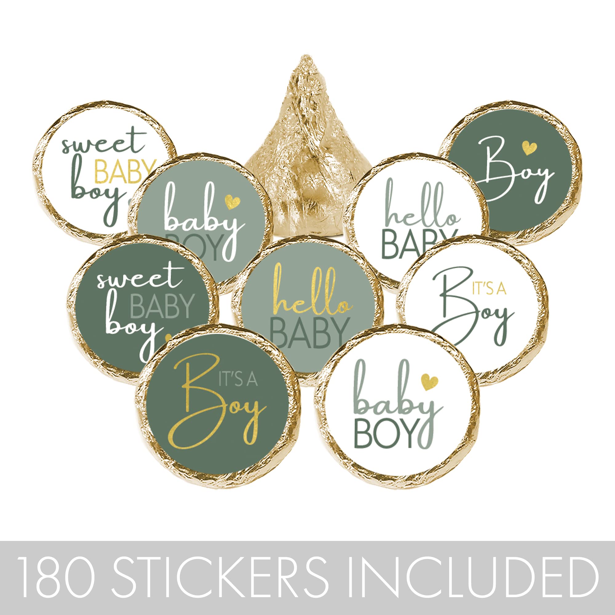 Green It's a Boy Baby Shower Chocolate Kisses Party Favor Candy Stickers, Sage Green Baby Shower -180 Count