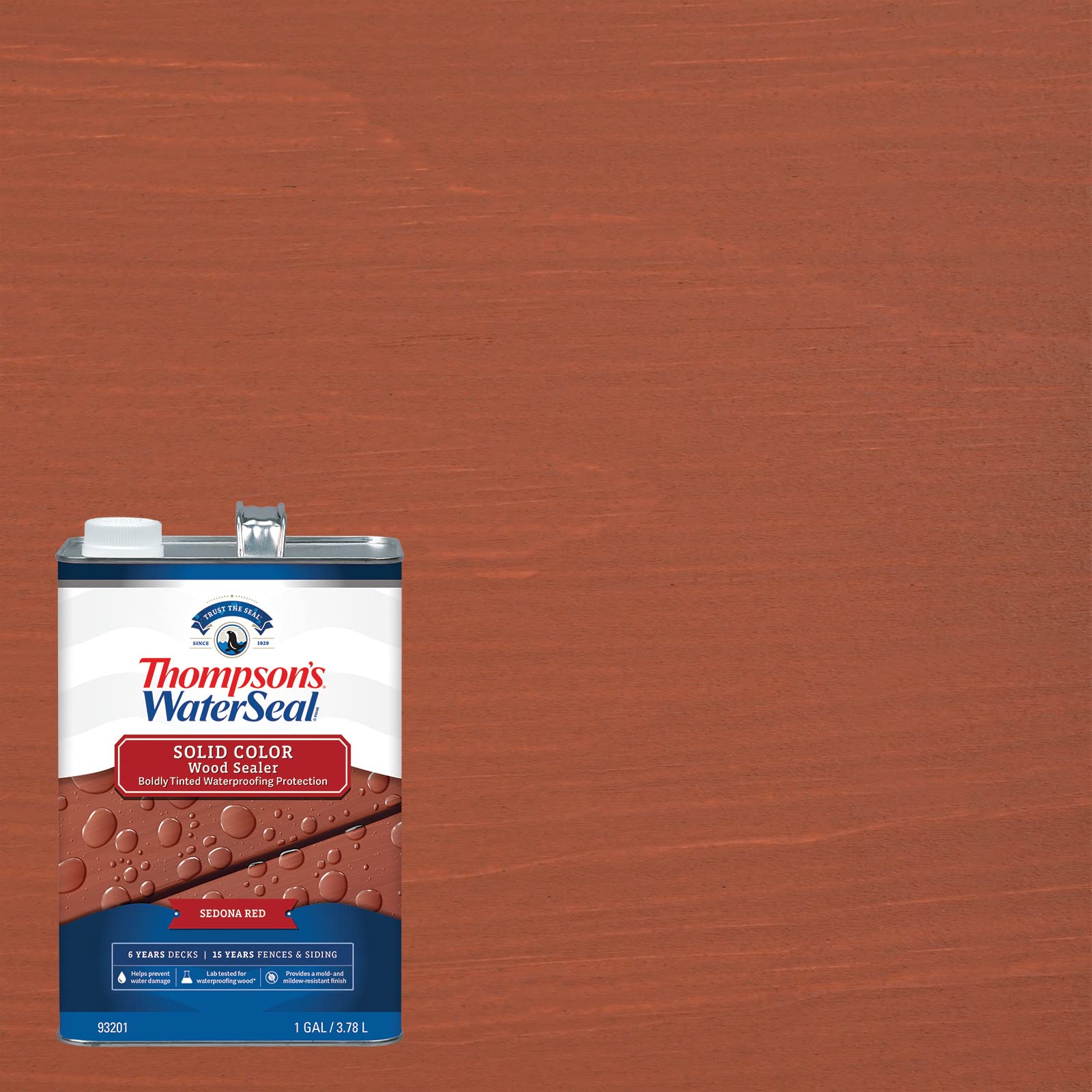 Thompson’s WaterSeal Solid Color Waterproofing Wood Stain and Sealer, Sedona Red, 1 Gallon