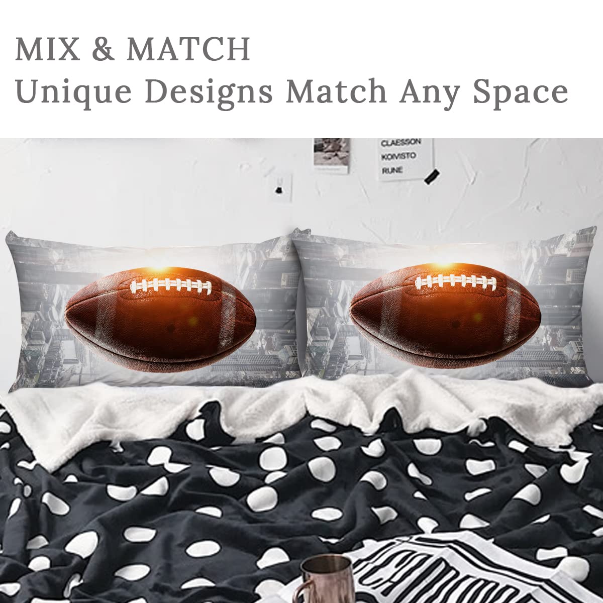 ARIGHTEX American Football Pillow Shams Sports Lover Pillowcase Kids Boys Teen Vintage Football Pillow Cases for Boys Room (Standard (20" x 26"),Set of 2)