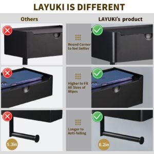 LAYUKI Large Toilet Paper Holder with Shelf, Wipes Dispenser and Storage, Stainless Steel, Wall Mounted, Matt Black, Upgraded Toilet Paper and Flushable Wipes Storage for Bathroom