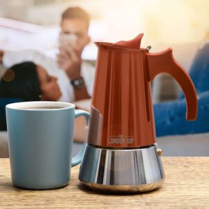 London Sip Stainless Steel Stove-Top Espresso Maker Coffee Pot Italian Moka Percolator, Copper, 6 Cup