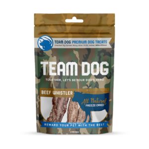 team dog beef trachea dog chews | single ingredient dog treat | 100% freeze dried beef gullet sticks for dogs | supports healthy teeth & gums | all natural esophagus dog treats made in usa | 3 per bag